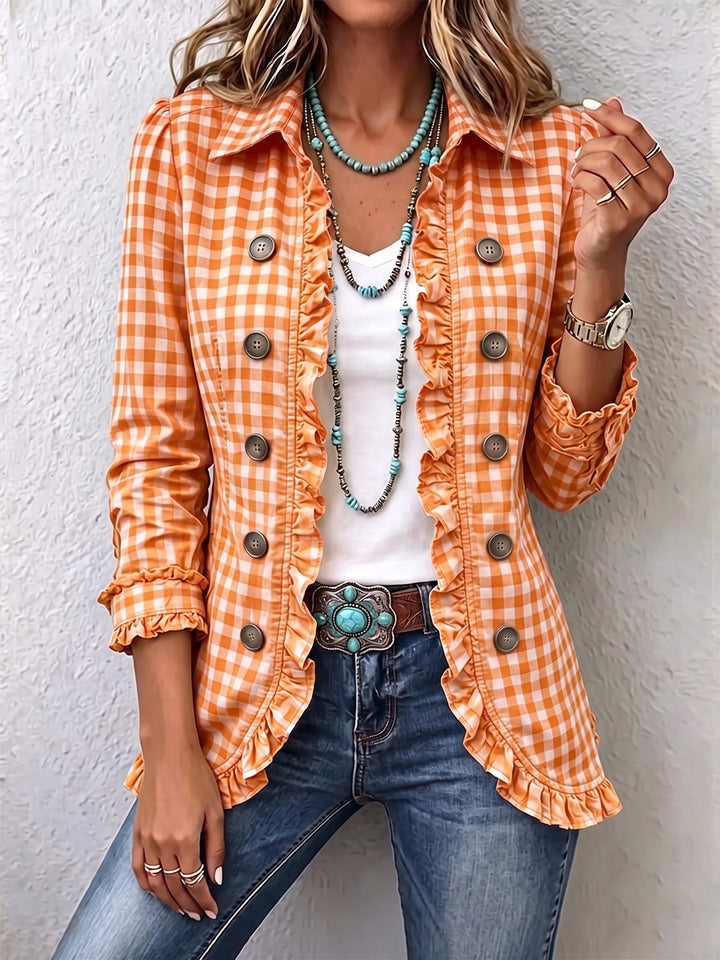 Charlene | Karierter Rüschenshirt-Jacke