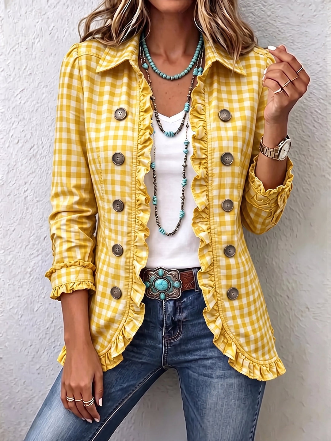 Charlene | Karierter Rüschenshirt-Jacke