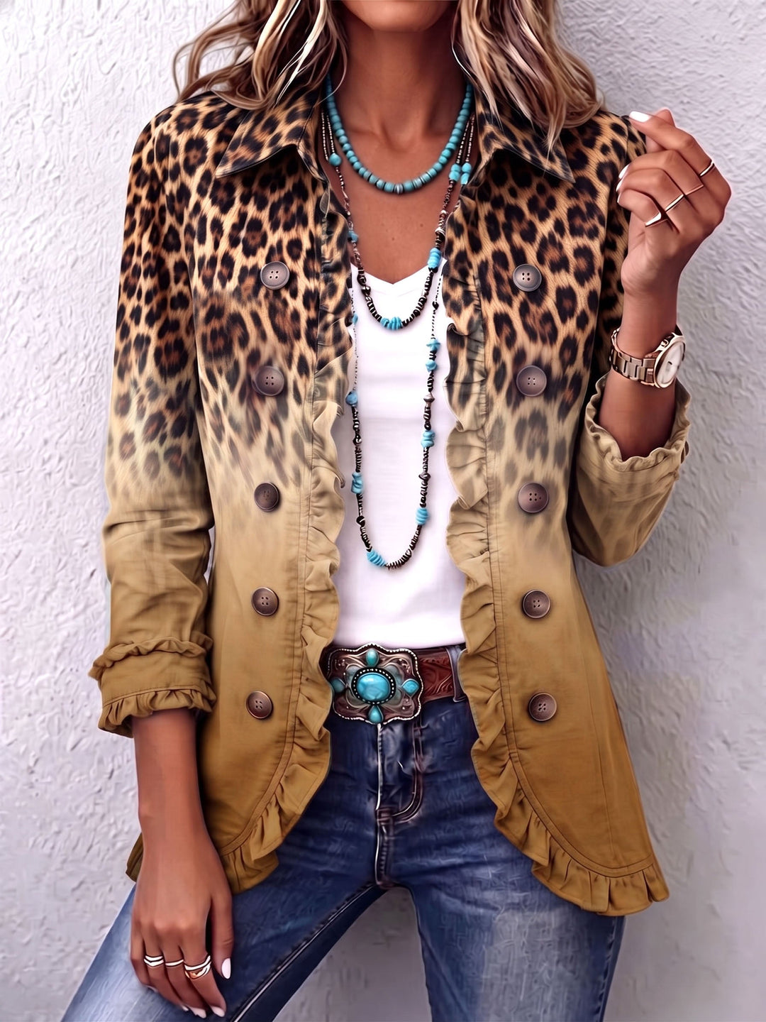 Elspeth | Leopard Ombre Rüschensakko