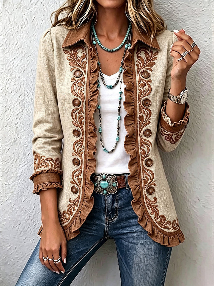 Dawncroft | Vintage Bohemian Floral Ruffled Jacke