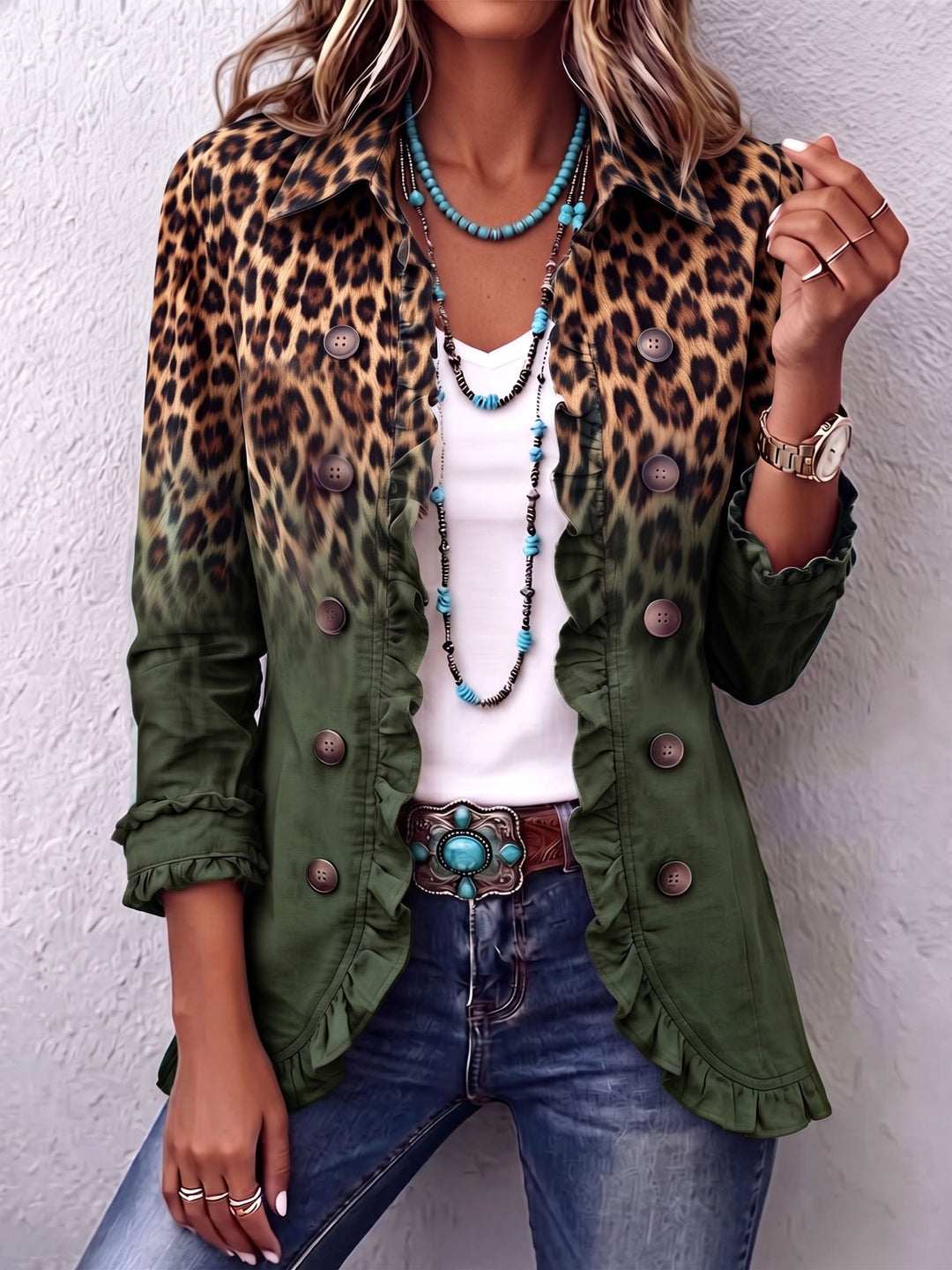 Elspeth | Leopard Ombre Rüschensakko