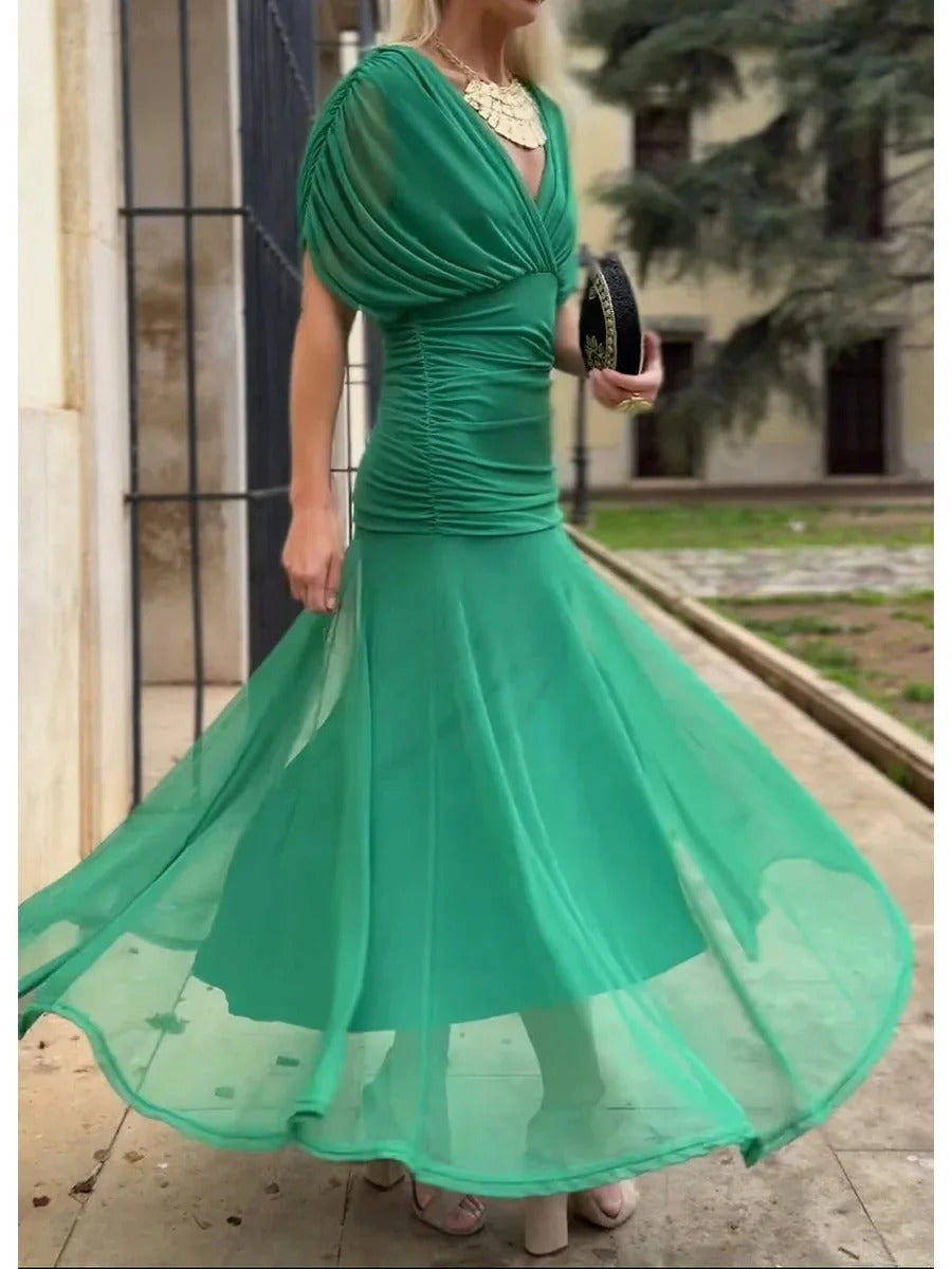 Adelheid | Rosa Leinen Maxi Kleid V-Hals
